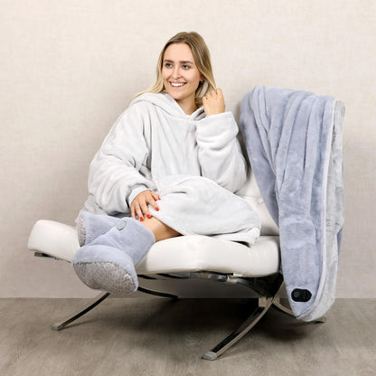 NorthHeat Beheizter Kuschel Hoodie | Flauschige Ärmel Decke beheizbar | für Freundin, Mama und Papa Geschenk zu Weihnachten | Kuschelpullover & Deckenpullover (beheizt & unbeheizt)