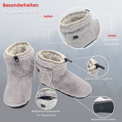 NorthHeat Beheizbare Hausschuhe für Damen in Grau, EU Schuhgröße 37-42. Elektrisch beheizte Pantoffeln mit breiter Passform – ideal für kalte Füße. Komfort und Wärme im Winter