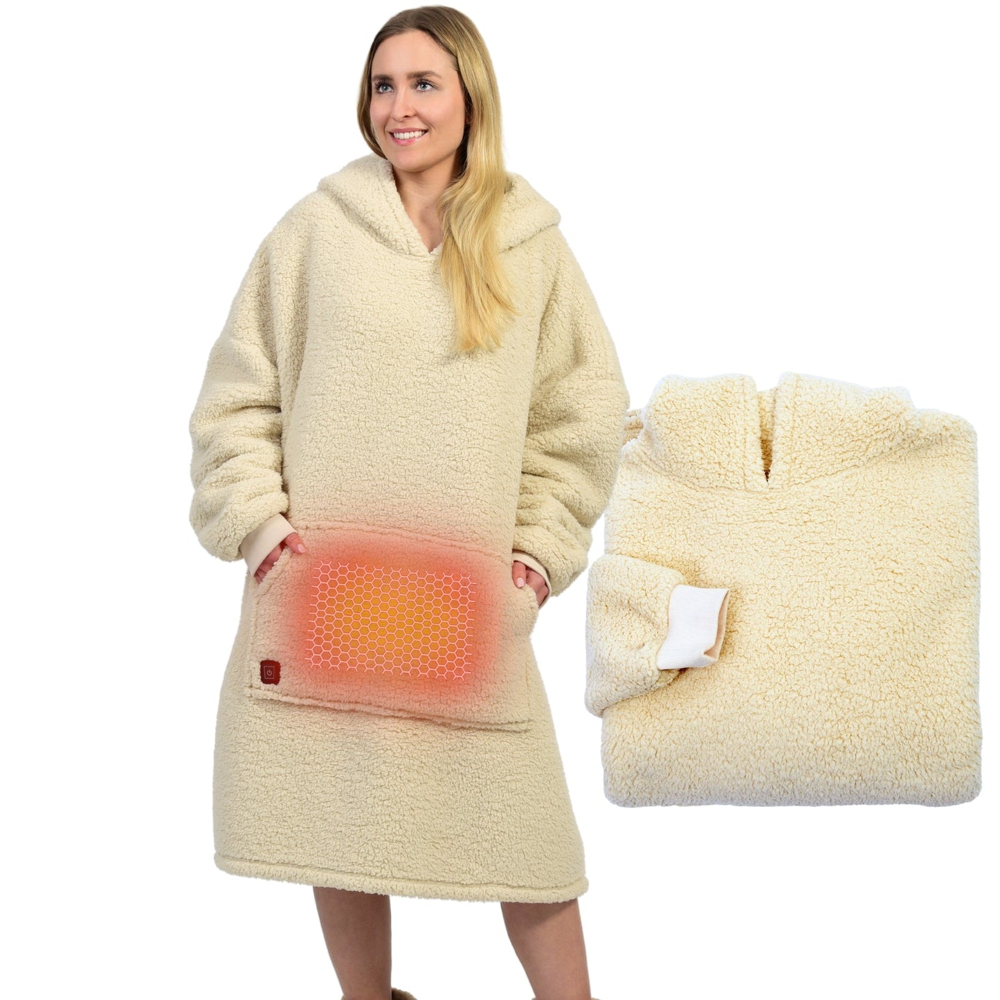 NorthHeat Beheizter Kuschel Hoodie | Flauschige Ärmel Decke beheizbar | für Freundin, Mama und Papa Geschenk zu Weihnachten | Kuschelpullover & Deckenpullover (beheizt & unbeheizt)