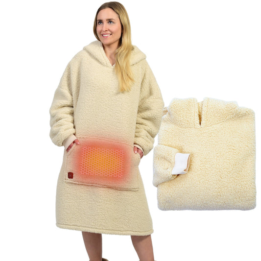 NorthHeat Beheizter Kuschel Hoodie | Flauschige Ärmel Decke beheizbar | für Freundin, Mama und Papa Geschenk zu Weihnachten | Kuschelpullover &amp; Deckenpullover (beheizt &amp; unbeheizt)