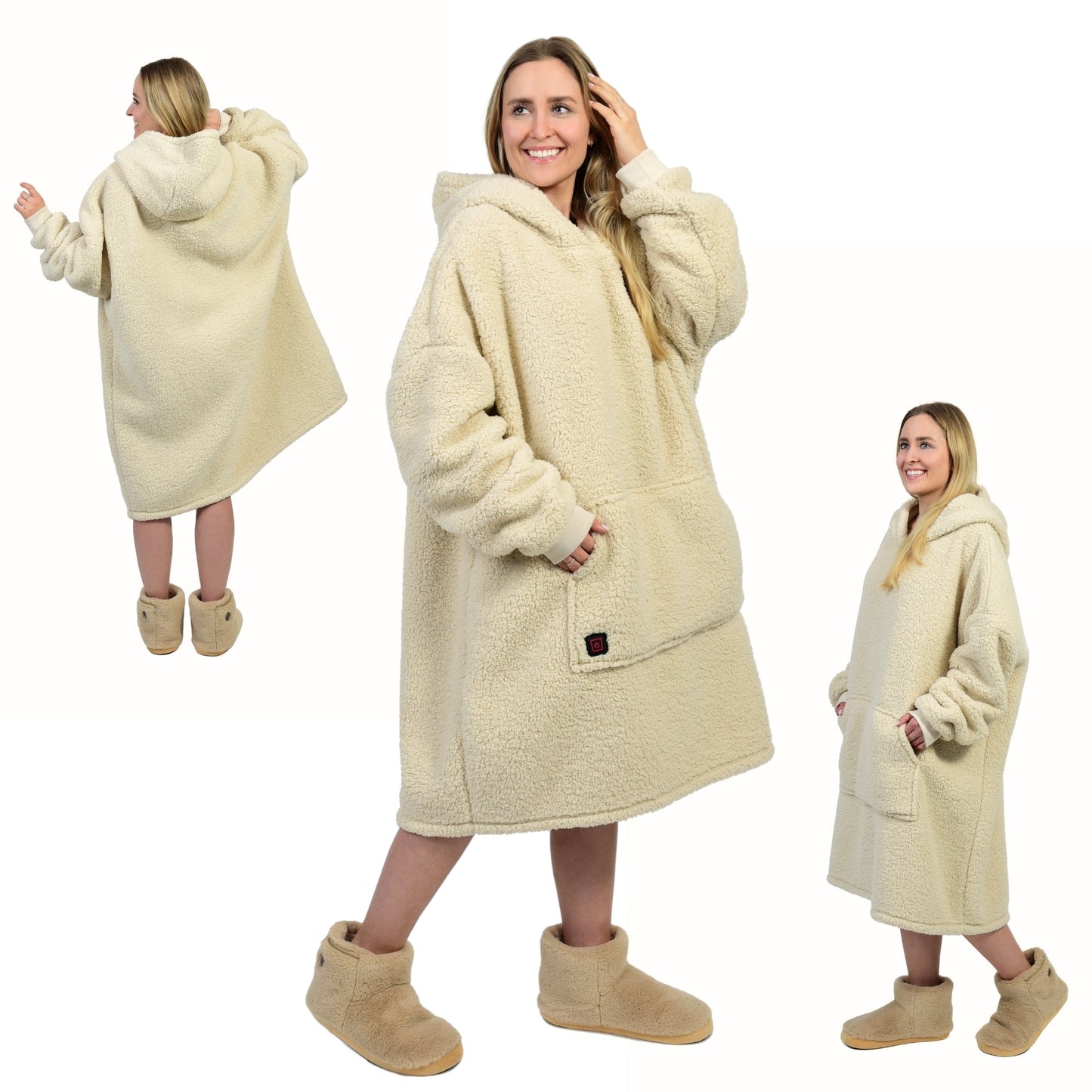 NorthHeat Beheizter Kuschel Hoodie | Flauschige Ärmel Decke beheizbar | für Freundin, Mama und Papa Geschenk zu Weihnachten | Kuschelpullover & Deckenpullover (beheizt & unbeheizt)