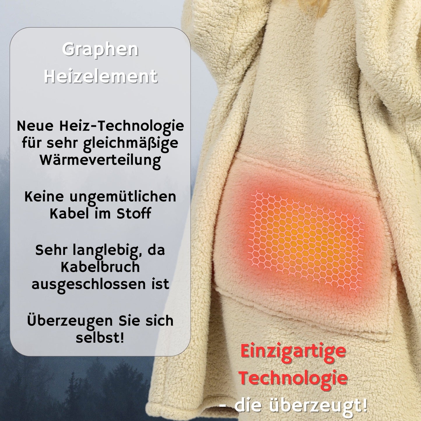 NorthHeat Beheizter Kuschel Hoodie | Flauschige Ärmel Decke beheizbar | für Freundin, Mama und Papa Geschenk zu Weihnachten | Kuschelpullover & Deckenpullover (beheizt & unbeheizt)