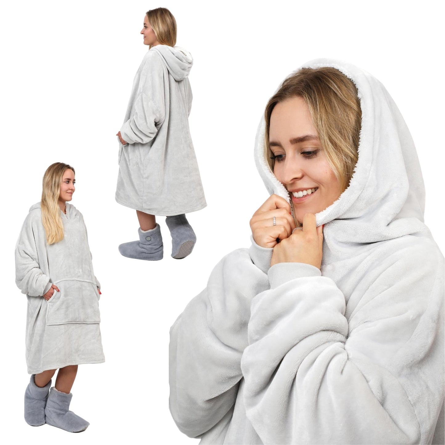 NorthHeat Beheizter Kuschel Hoodie | Flauschige Ärmel Decke beheizbar | für Freundin, Mama und Papa Geschenk zu Weihnachten | Kuschelpullover & Deckenpullover (beheizt & unbeheizt)