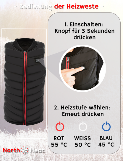 NorthHeat Premium beheizbare Weste | Größen XS - XXL | Heizweste für Damen und Herren | bis 55°C mit 5 Wärme Zonen | MIT & OHNE Powerbank