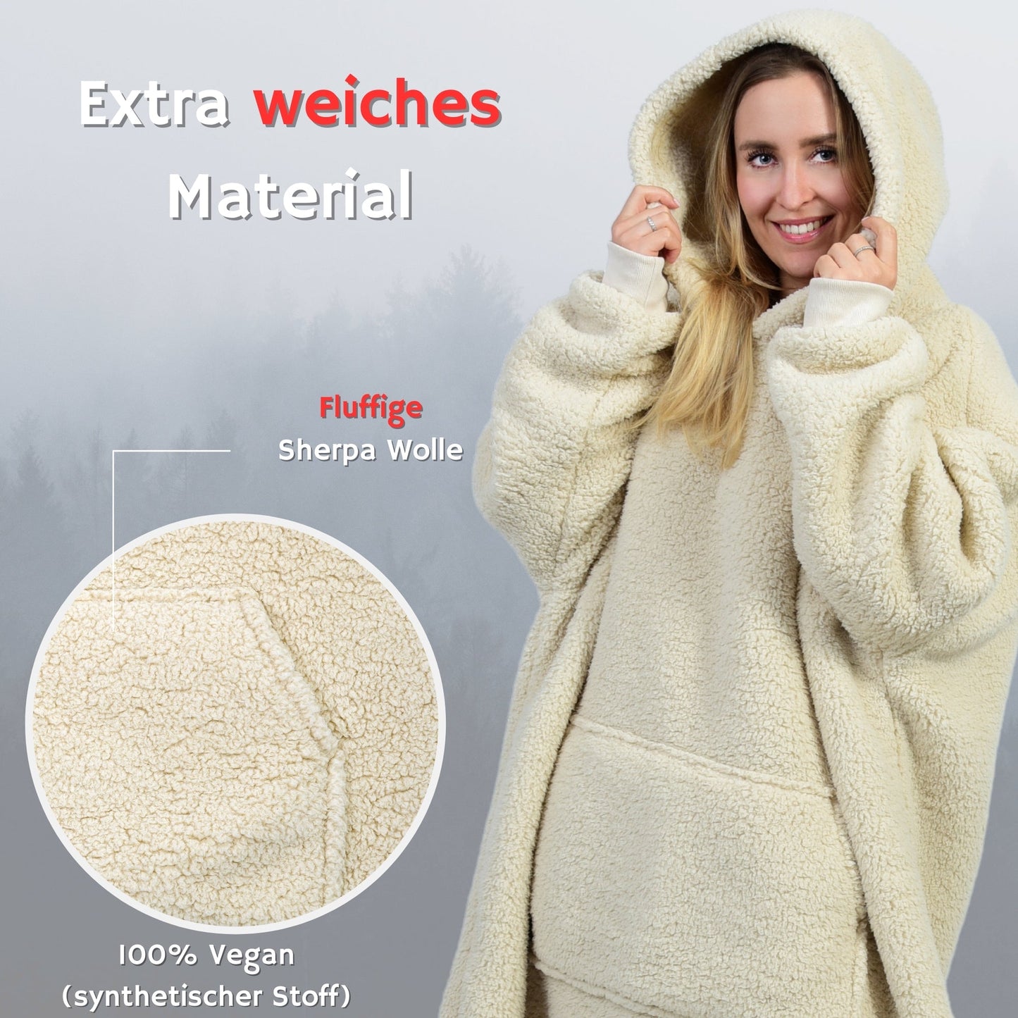 NorthHeat Beheizter Kuschel Hoodie | Flauschige Ärmel Decke beheizbar | für Freundin, Mama und Papa Geschenk zu Weihnachten | Kuschelpullover & Deckenpullover (beheizt & unbeheizt)