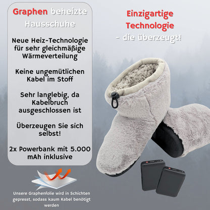 NorthHeat Beheizbare Hausschuhe für Damen in Grau, EU Schuhgröße 37-42. Elektrisch beheizte Pantoffeln mit breiter Passform – ideal für kalte Füße. Komfort und Wärme im Winter