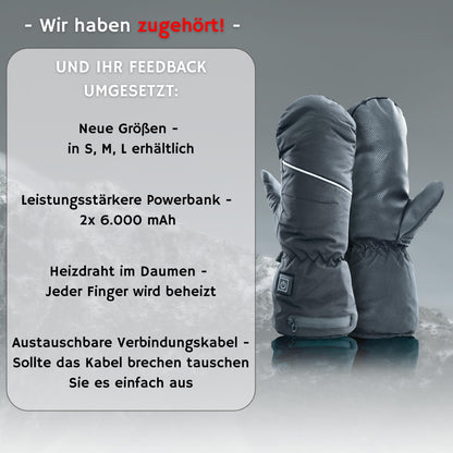 NorthHeat Premium optimierte beheizte Handschuhe | beheizbare Fäustlinge für Männer & Frauen in 3 Größen | wiederaufladbare Heizhandschuhe | Skifahren und Outdoor (Größen S,M,L)
