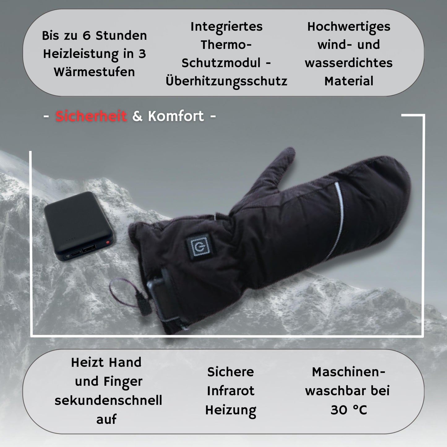 NorthHeat Premium optimierte beheizte Handschuhe | beheizbare Fäustlinge für Männer & Frauen in 3 Größen | wiederaufladbare Heizhandschuhe | Skifahren und Outdoor (Größen S,M,L)